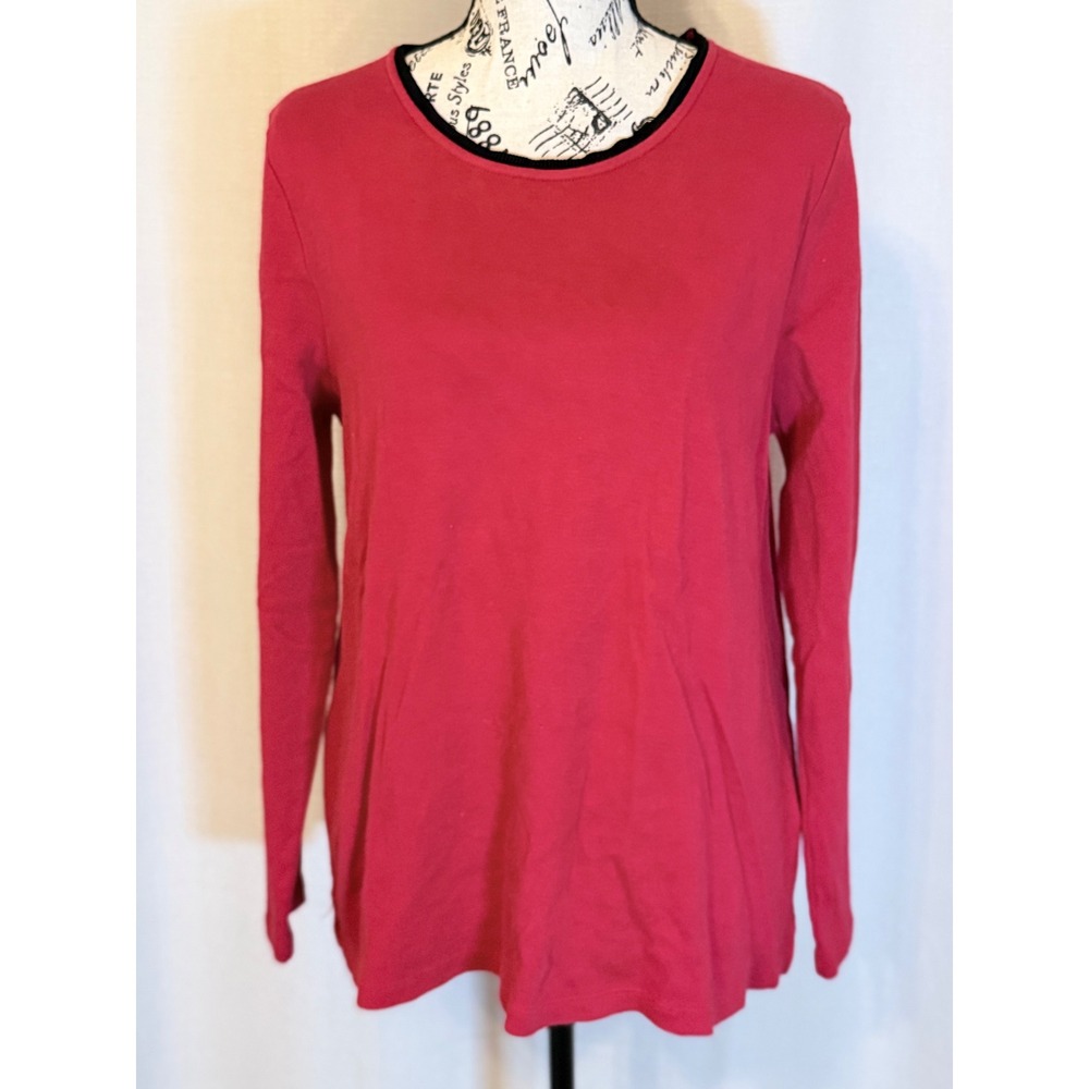 Talbots Long Sleeve Top Womens XL Red Excellent Crew Neck Cotton